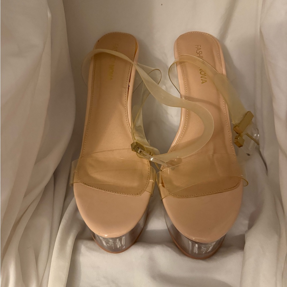 Fashion Nova Nude and Clear Platform Heels
